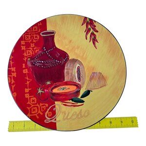 Gregg Gorman Queso Plate 12.25 Fiesta Themed Ceramic Decor Red Yellow Serving